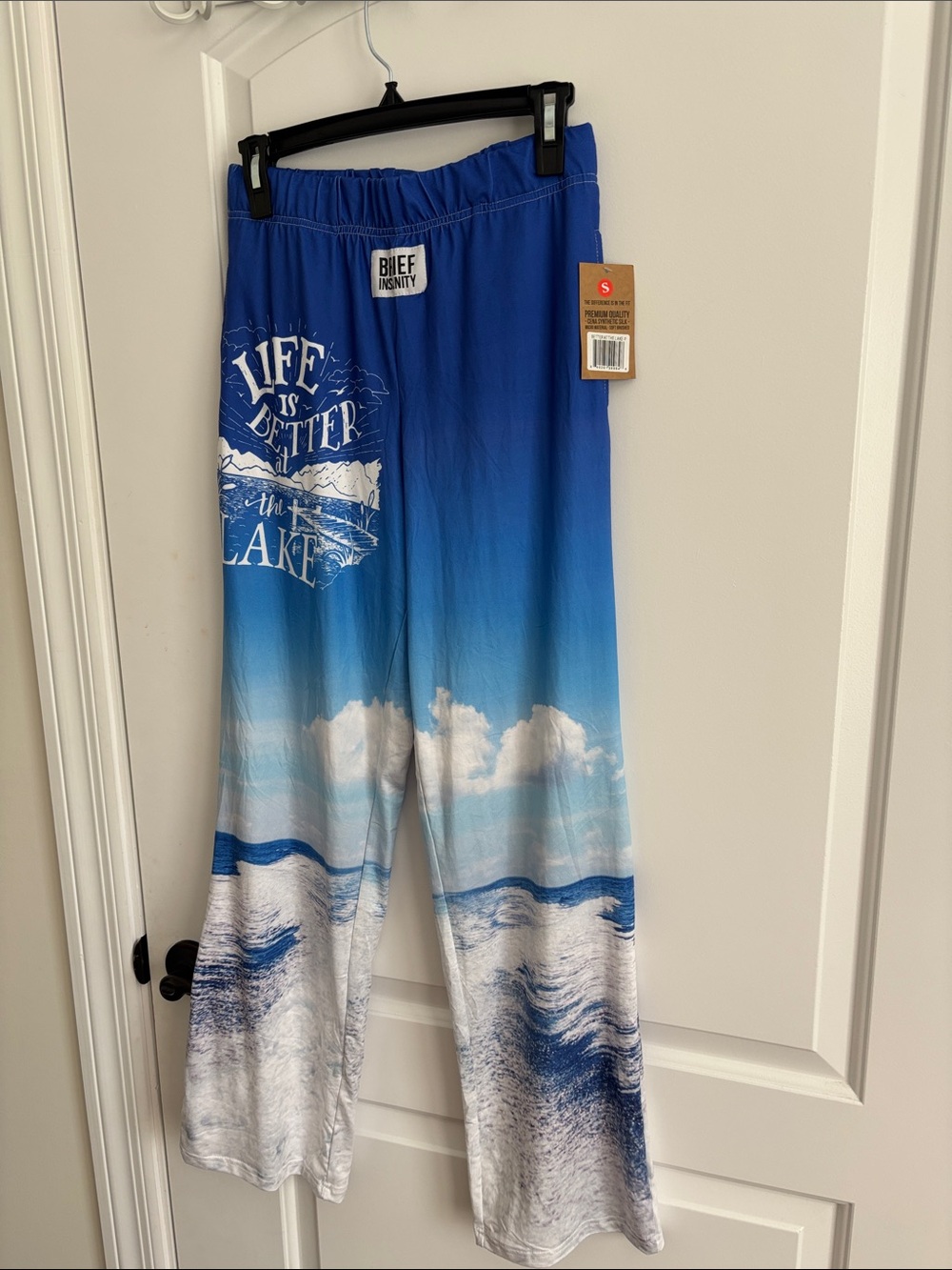 Brief Insanity Life Is Better at the Lake Lounge Pants Unisex Small Blue White - Picture 4 of 7
